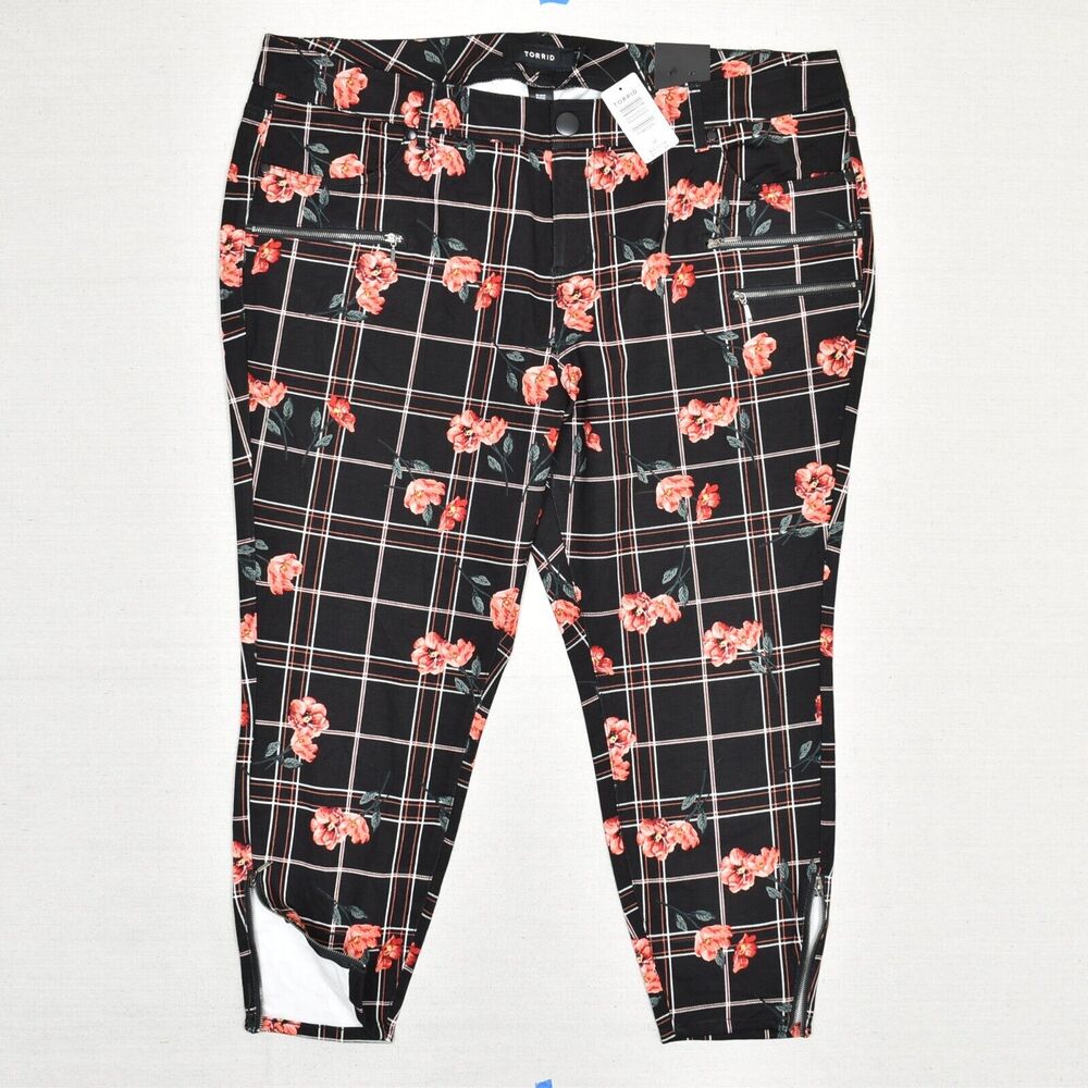 NEW Torrid Women's Skinny Pants Floral Zip Rayon Black Plus Size 22 Ankle Zip - Picture 3 of 8